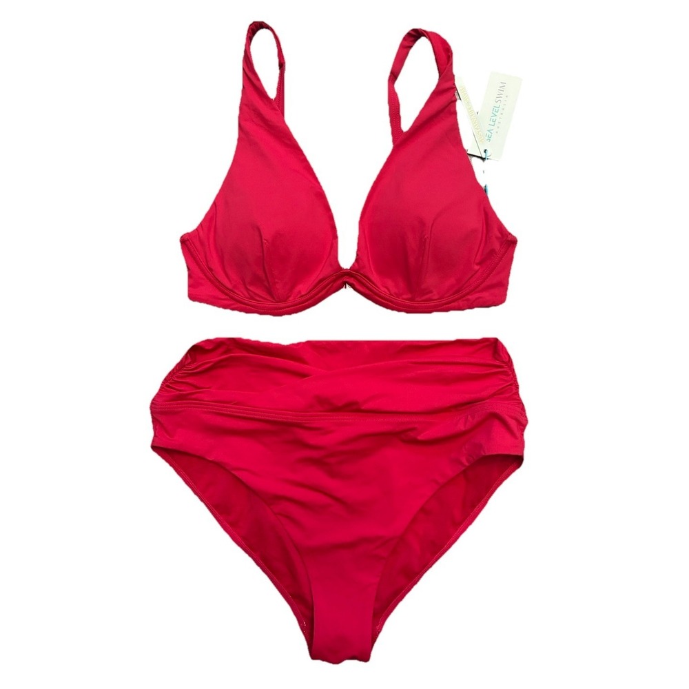 Sea Level Australia Swimsuit 10 Red Longline Underwire Bra High Waist Bottom NEW